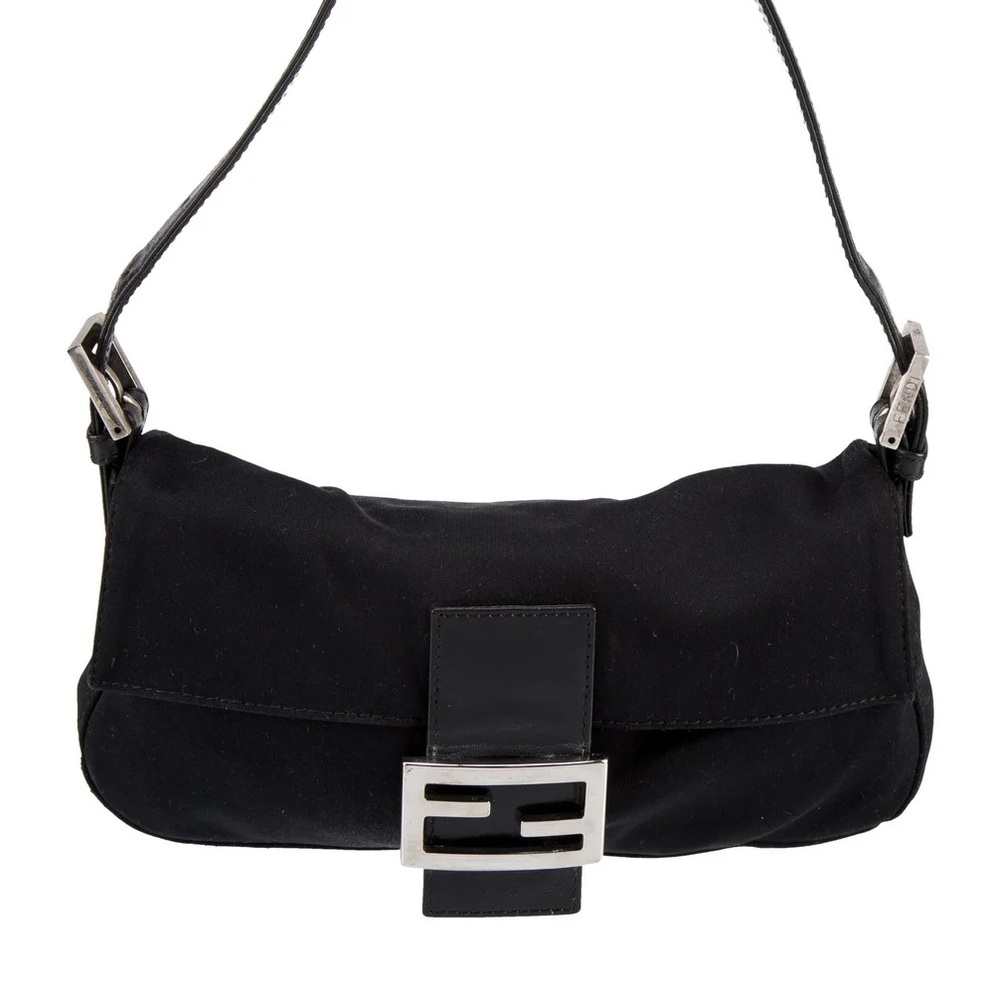 Authentic Fendi Vintage Neoprene Baguette in black with silver hardware